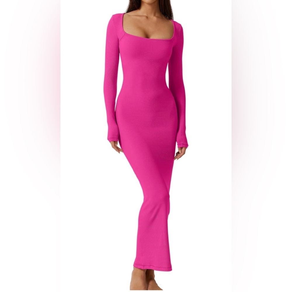 Qinzen Elegant Pink Long‎ Sleeve Dress